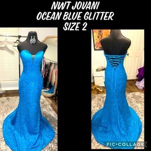 NWT Jovani in Shimmery glitter Ocean Blue size 2